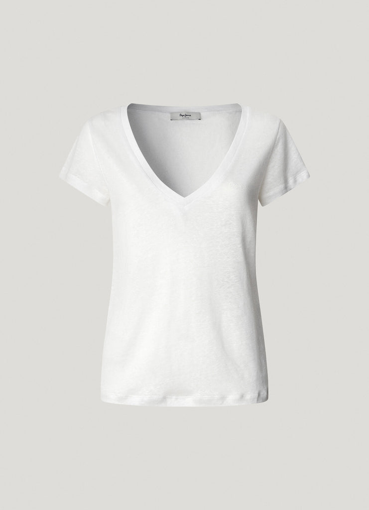 Γυναικεία Λινή Κοντομάνικη Μπλούζα Megan V-Neck Pepe Jeans | PL506048-800 ΓΥΝΑΙΚΕΙΑ > ΜΠΛΟΥΖΕΣ PEPE JEANS