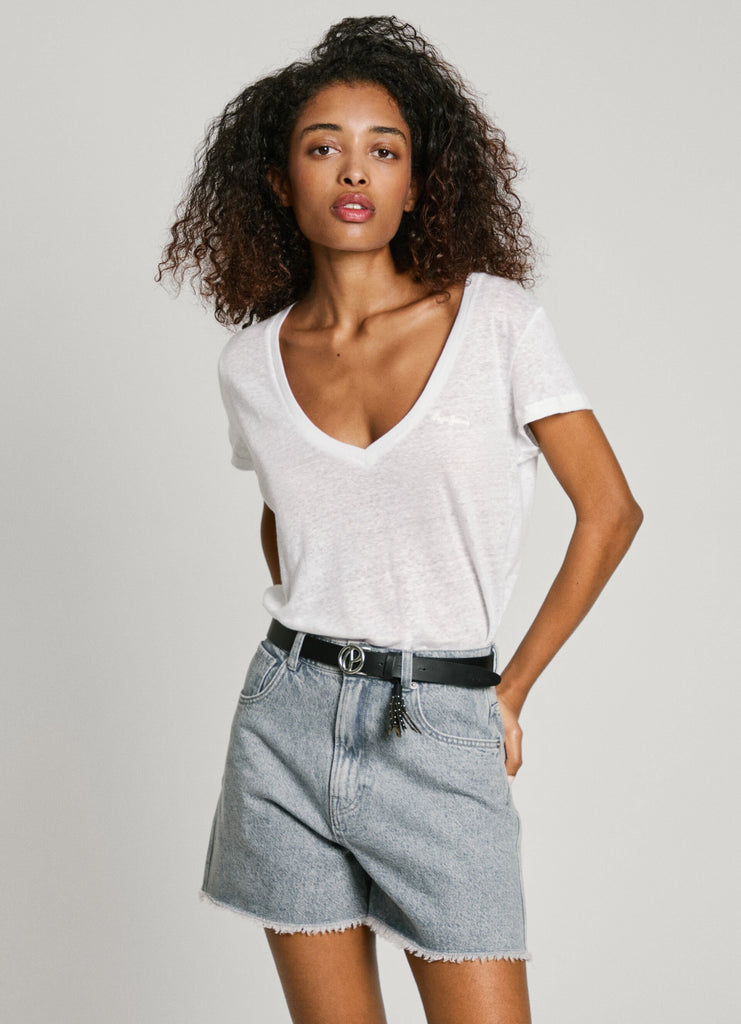Γυναικεία Λινή Κοντομάνικη Μπλούζα Megan V-Neck Pepe Jeans | PL506048-800 ΓΥΝΑΙΚΕΙΑ > ΜΠΛΟΥΖΕΣ PEPE JEANS