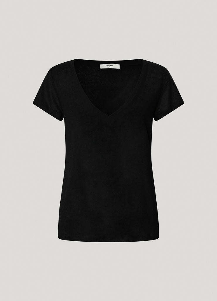 Γυναικεία Λινή Κοντομάνικη Μπλούζα Megan V-neck Pepe Jeans | PL506048-999 ΓΥΝΑΙΚΕΙΑ > ΜΠΛΟΥΖΕΣ PEPE JEANS